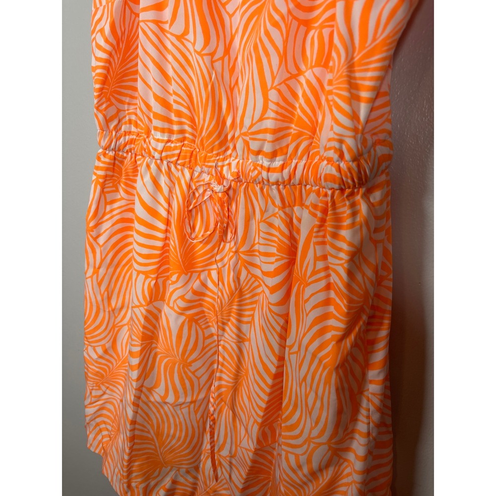 Gap Women's Orange White Tropical Leaf Print Sleeveless Drawstring Mini Dress S - Picture 6 of 6